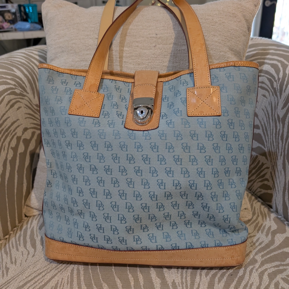Dooney & Bourke Blue and Tan Med Shopper Tote Bag